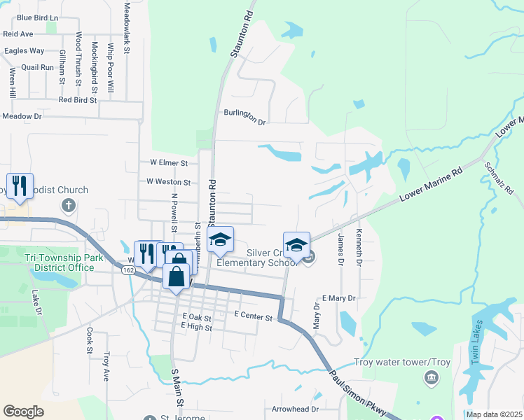 map of restaurants, bars, coffee shops, grocery stores, and more near 300 East Montgomery Street in Troy