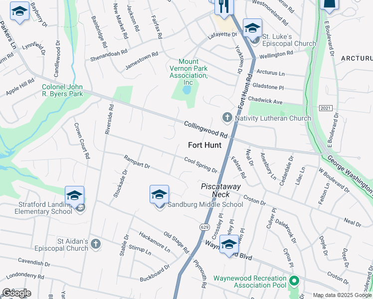 map of restaurants, bars, coffee shops, grocery stores, and more near Ashleigh Manor Court in Kingstowne