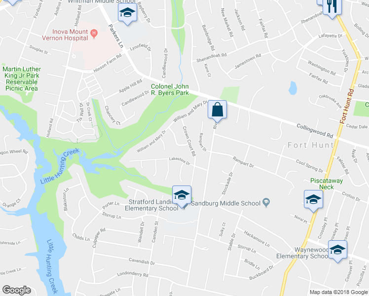 map of restaurants, bars, coffee shops, grocery stores, and more near 8240 Kings Arm Drive in Alexandria