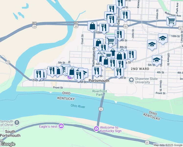 map of restaurants, bars, coffee shops, grocery stores, and more near 309 Washington Street in Portsmouth