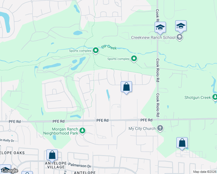 map of restaurants, bars, coffee shops, grocery stores, and more near 9431 Courtney Way in Roseville