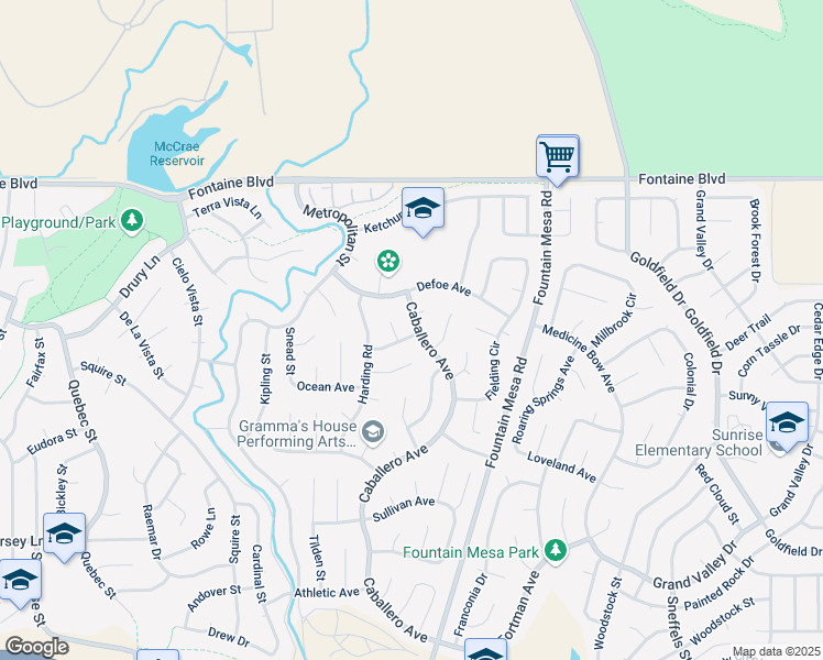 map of restaurants, bars, coffee shops, grocery stores, and more near 6840 Chesterfield Street in Colorado Springs