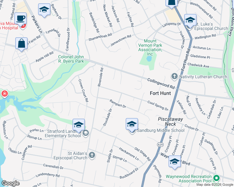 map of restaurants, bars, coffee shops, grocery stores, and more near 1903 Cool Spring Drive in Alexandria