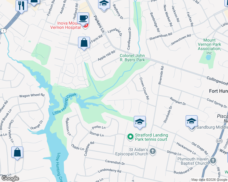 map of restaurants, bars, coffee shops, grocery stores, and more near 2402 William and Mary Drive in Alexandria