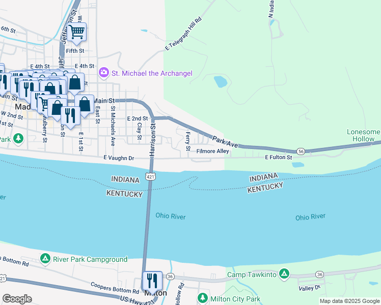 map of restaurants, bars, coffee shops, grocery stores, and more near 110 Ferry Street in Madison