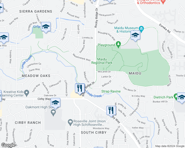 map of restaurants, bars, coffee shops, grocery stores, and more near 1811 Finch Drive in Roseville