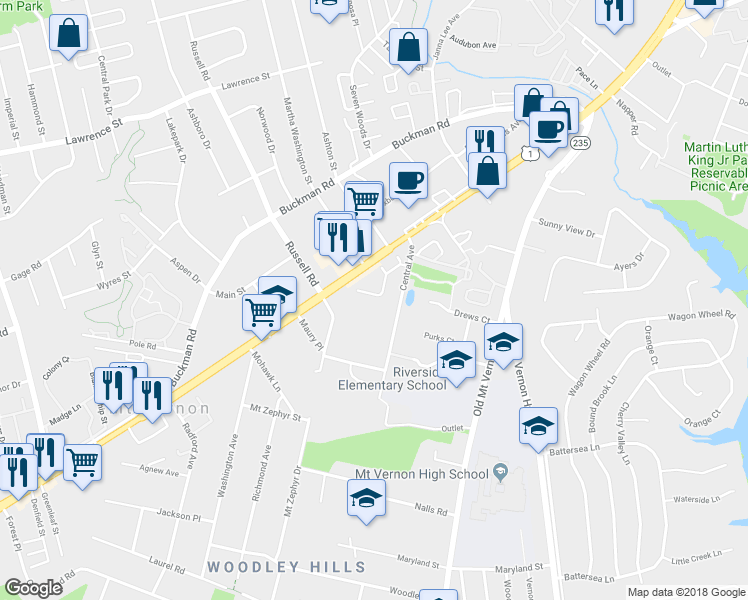 map of restaurants, bars, coffee shops, grocery stores, and more near 3781 Mary Evelyn Way in Alexandria
