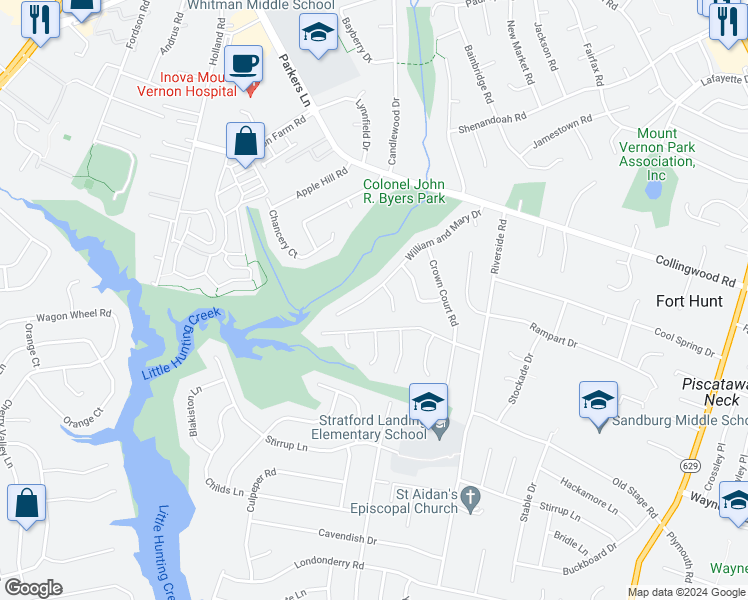 map of restaurants, bars, coffee shops, grocery stores, and more near 2309 William and Mary Drive in Alexandria