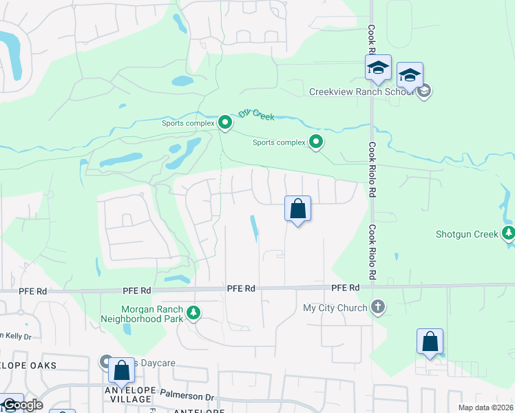 map of restaurants, bars, coffee shops, grocery stores, and more near 9431 Courtney Way in Roseville