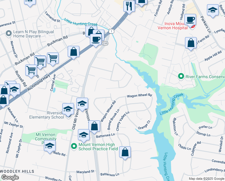 map of restaurants, bars, coffee shops, grocery stores, and more near 3459 Little Hunting Creek Drive in Alexandria