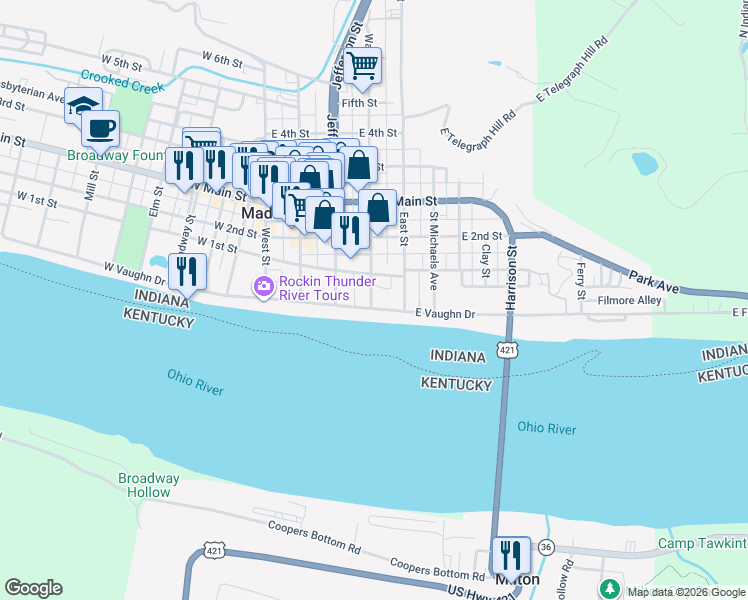 map of restaurants, bars, coffee shops, grocery stores, and more near 102 Walnut Street in Madison