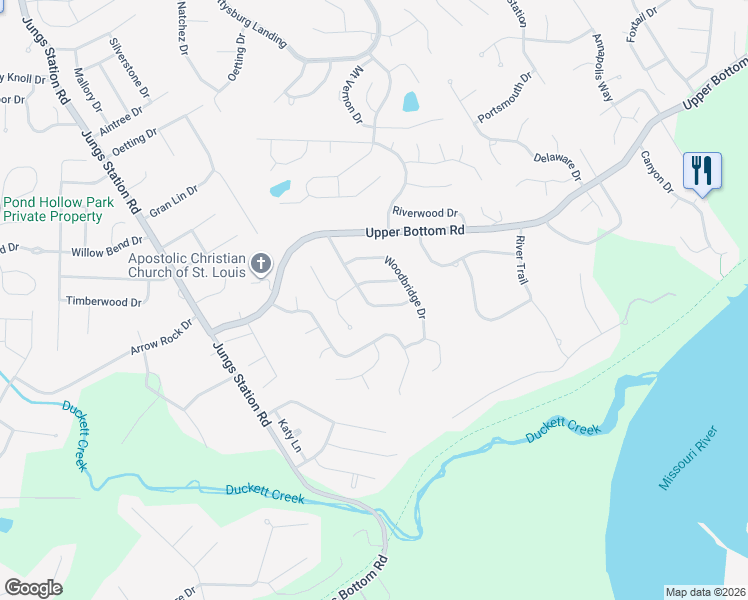 map of restaurants, bars, coffee shops, grocery stores, and more near 410 Woodcliff Manor Road in Saint Charles