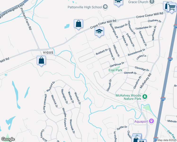 map of restaurants, bars, coffee shops, grocery stores, and more near 2819 James Christopher Drive in Maryland Heights
