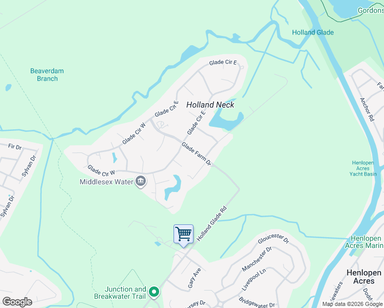 map of restaurants, bars, coffee shops, grocery stores, and more near 7 Glade Farm Drive in Rehoboth Beach