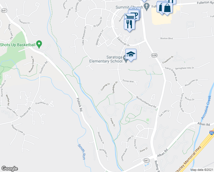 map of restaurants, bars, coffee shops, grocery stores, and more near 8307 Cushing Court in Springfield