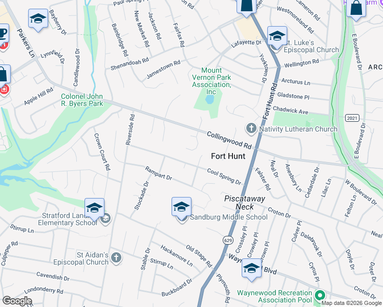 map of restaurants, bars, coffee shops, grocery stores, and more near 8209 Collingwood Court in Alexandria