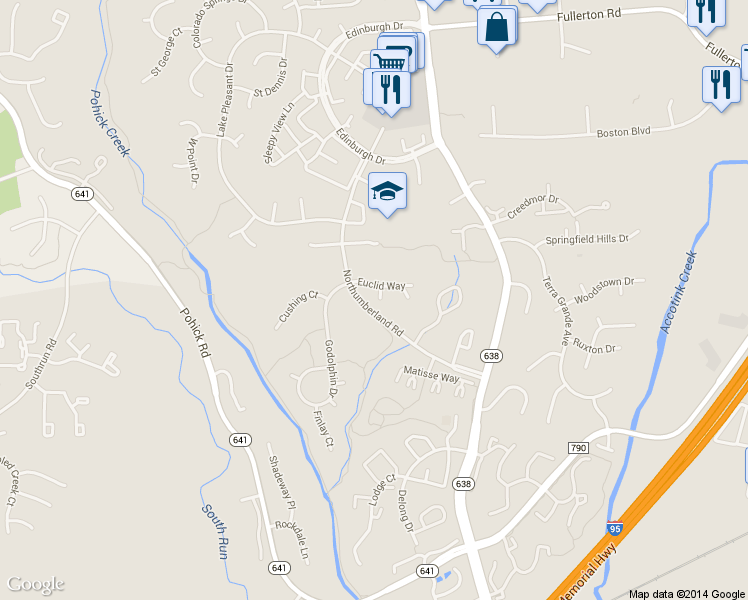map of restaurants, bars, coffee shops, grocery stores, and more near 8260 Getty Court in Springfield