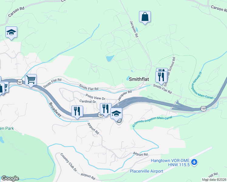 map of restaurants, bars, coffee shops, grocery stores, and more near 1975 Smith Flat Road in Kelsey