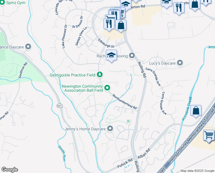 map of restaurants, bars, coffee shops, grocery stores, and more near 8260 Getty Court in Springfield