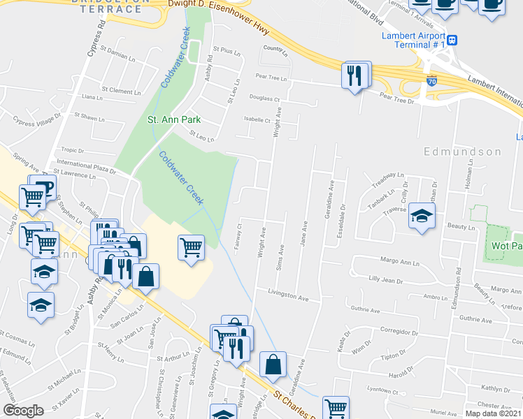 map of restaurants, bars, coffee shops, grocery stores, and more near 3995 Wright Avenue in Saint Ann