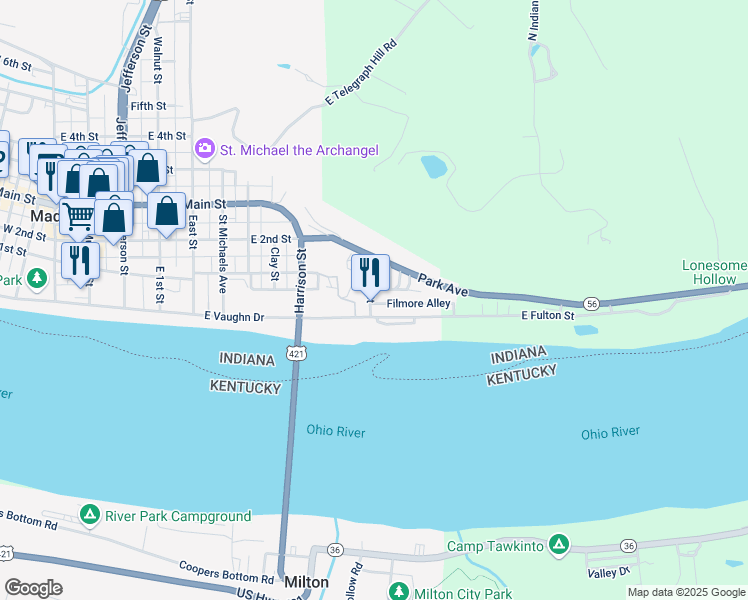 map of restaurants, bars, coffee shops, grocery stores, and more near 110 Ferry Street in Madison
