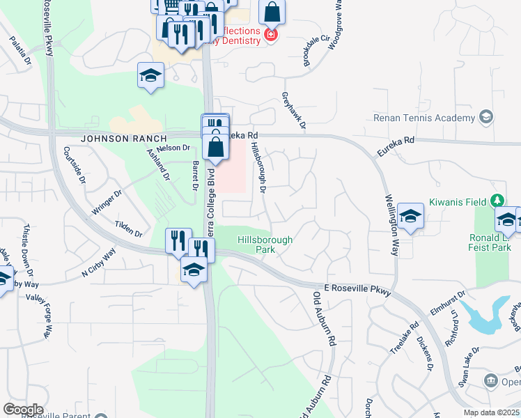 map of restaurants, bars, coffee shops, grocery stores, and more near 1300 Aberdeen Circle in Granite Bay