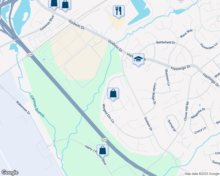 map of restaurants, bars, coffee shops, grocery stores, and more near 10245 Winged Elm Circle in Manassas