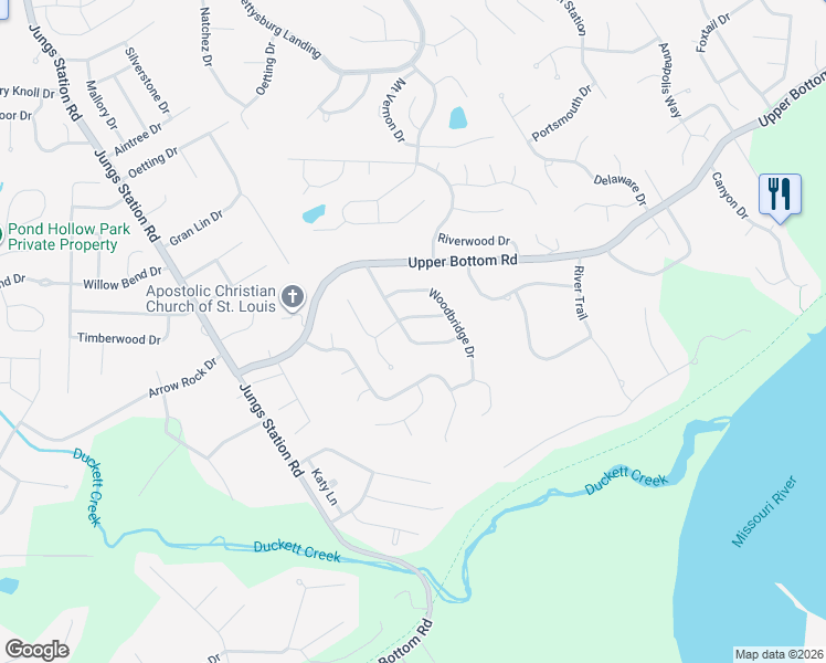 map of restaurants, bars, coffee shops, grocery stores, and more near 410 Woodcliff Manor Road in Saint Charles
