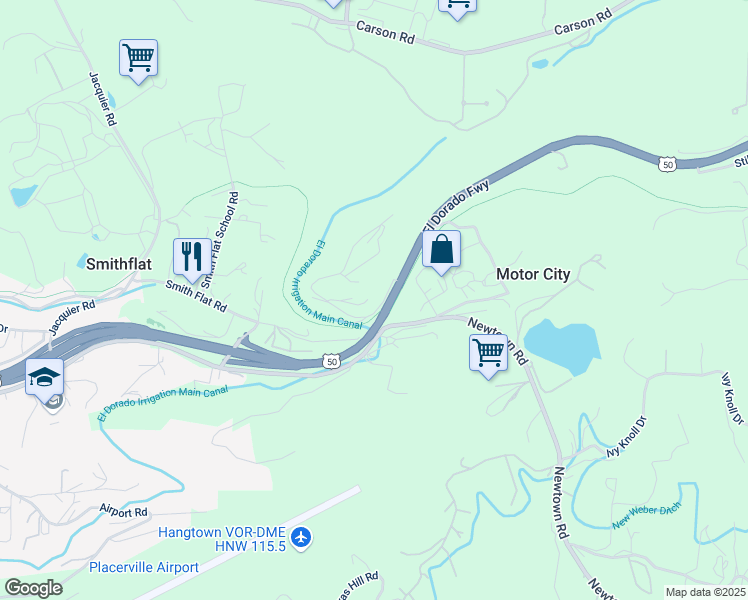 map of restaurants, bars, coffee shops, grocery stores, and more near 2235 Fall Trail Court in Placerville