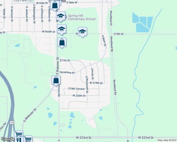 map of restaurants, bars, coffee shops, grocery stores, and more near 21807 Lincoln Street in Spring Hill