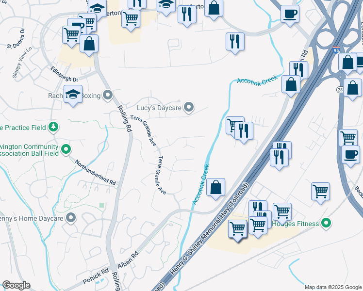 map of restaurants, bars, coffee shops, grocery stores, and more near 8228 Woodstown Court in Springfield
