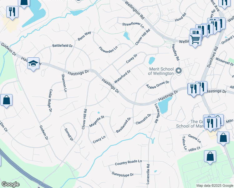 map of restaurants, bars, coffee shops, grocery stores, and more near 10321 Amberleigh Court in Manassas