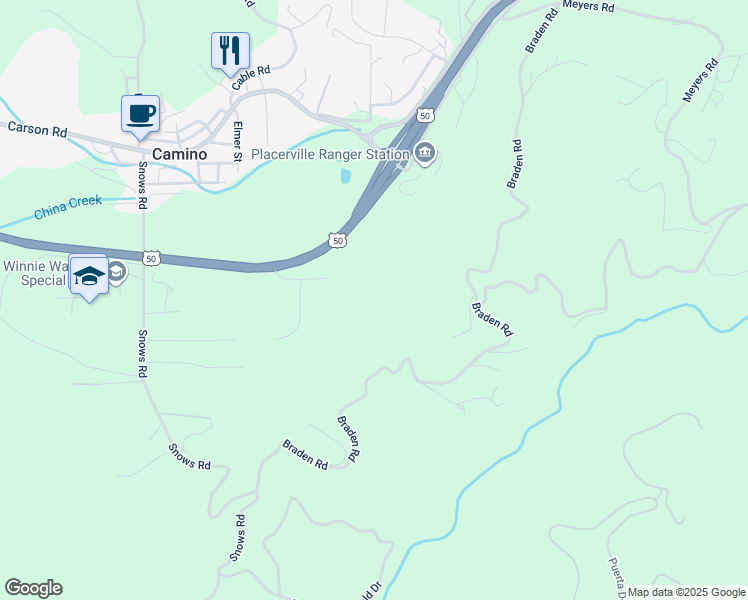 map of restaurants, bars, coffee shops, grocery stores, and more near 4152 7 Ridges Court in Camino
