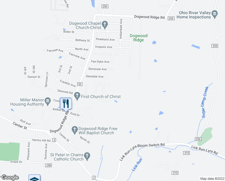 map of restaurants, bars, coffee shops, grocery stores, and more near 1242 Crescent Drive in Wheelersburg