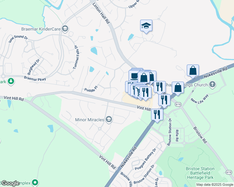 map of restaurants, bars, coffee shops, grocery stores, and more near 12071 Serenity Place in Nokesville