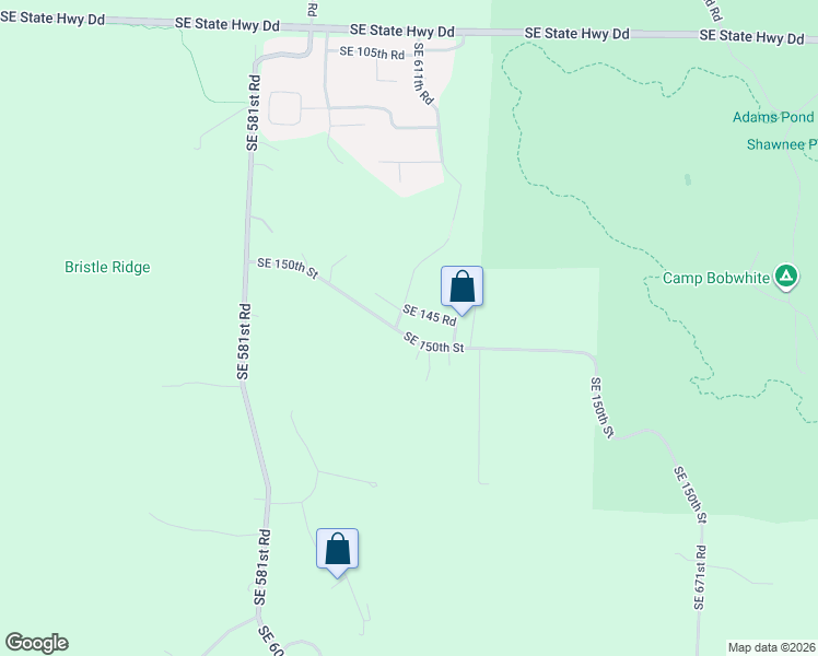 map of restaurants, bars, coffee shops, grocery stores, and more near 613 Southeast 150th Street in Warrensburg