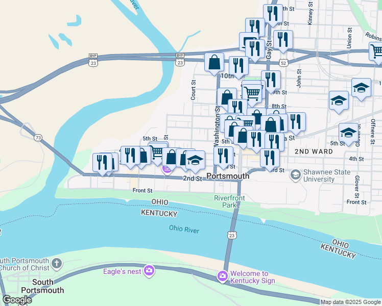 map of restaurants, bars, coffee shops, grocery stores, and more near in Portsmouth
