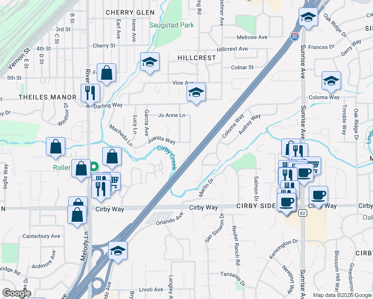 map of restaurants, bars, coffee shops, grocery stores, and more near 806 Jo Anne Lane in Roseville