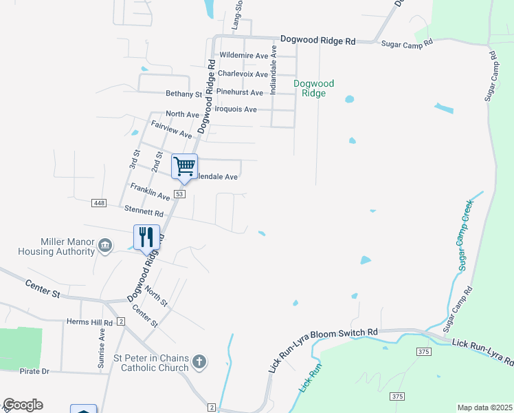 map of restaurants, bars, coffee shops, grocery stores, and more near 1242 Crescent Drive in Wheelersburg