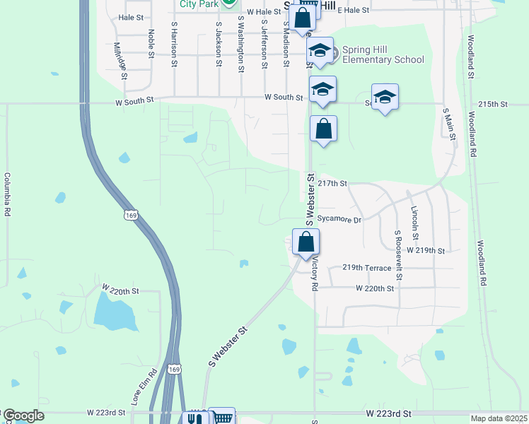 map of restaurants, bars, coffee shops, grocery stores, and more near 20900 Sycamore Drive in Spring Hill