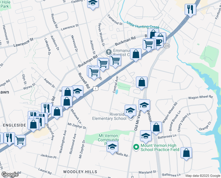 map of restaurants, bars, coffee shops, grocery stores, and more near 3771 Mary Evelyn Way in Alexandria