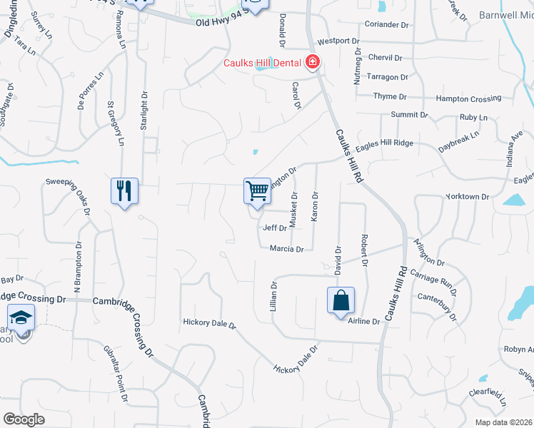 map of restaurants, bars, coffee shops, grocery stores, and more near 3850 Duchess Drive in Saint Charles