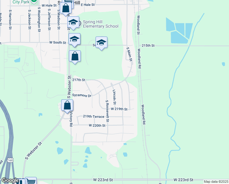 map of restaurants, bars, coffee shops, grocery stores, and more near 21807 Lincoln Street in Spring Hill