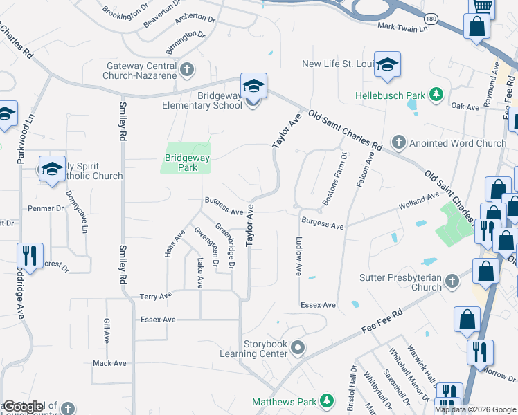 map of restaurants, bars, coffee shops, grocery stores, and more near 3320 Taylor Avenue in Bridgeton