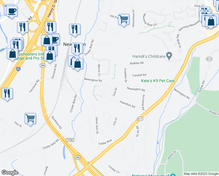 map of restaurants, bars, coffee shops, grocery stores, and more near 8208 Stationhouse Court in Lorton