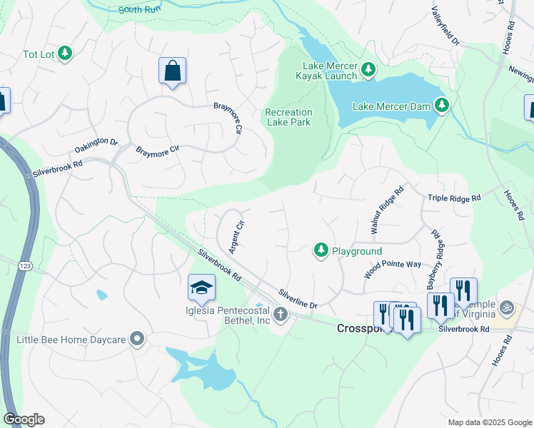 map of restaurants, bars, coffee shops, grocery stores, and more near 8288 Armetale Lane in Fairfax Station