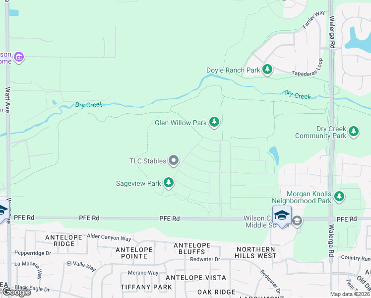 map of restaurants, bars, coffee shops, grocery stores, and more near 5200 PFE Road in Roseville