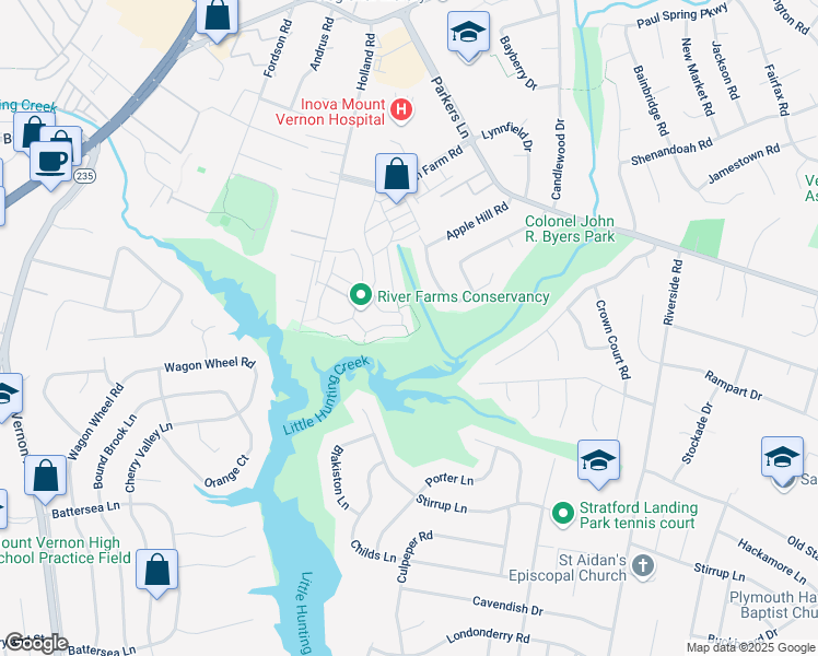 map of restaurants, bars, coffee shops, grocery stores, and more near 8229 Clifton Farm Court in Alexandria