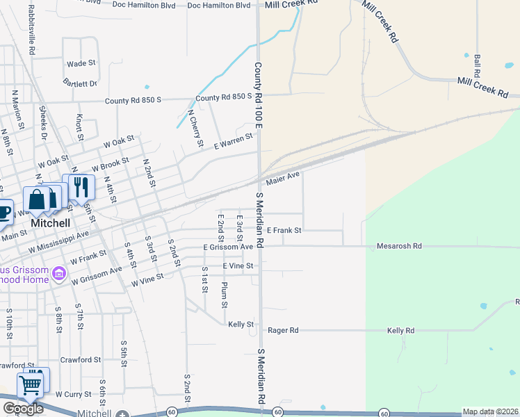 map of restaurants, bars, coffee shops, grocery stores, and more near Wells Avenue in Mitchell