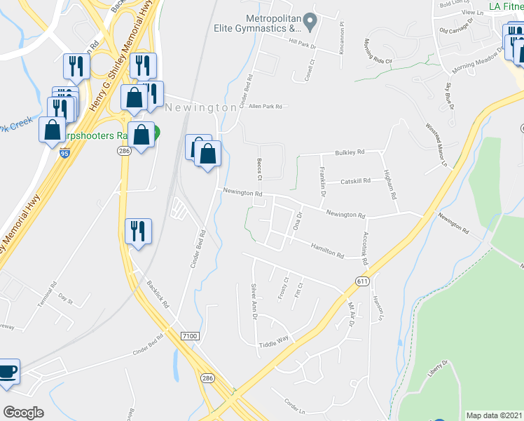 map of restaurants, bars, coffee shops, grocery stores, and more near 8262 Shannons Landing Way in Lorton